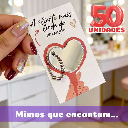 50UN Lembrancinha Mimo para Cliente Loja Espelho Chaveiro, Mãe, Mulher, Natal e Festas de Aniversário