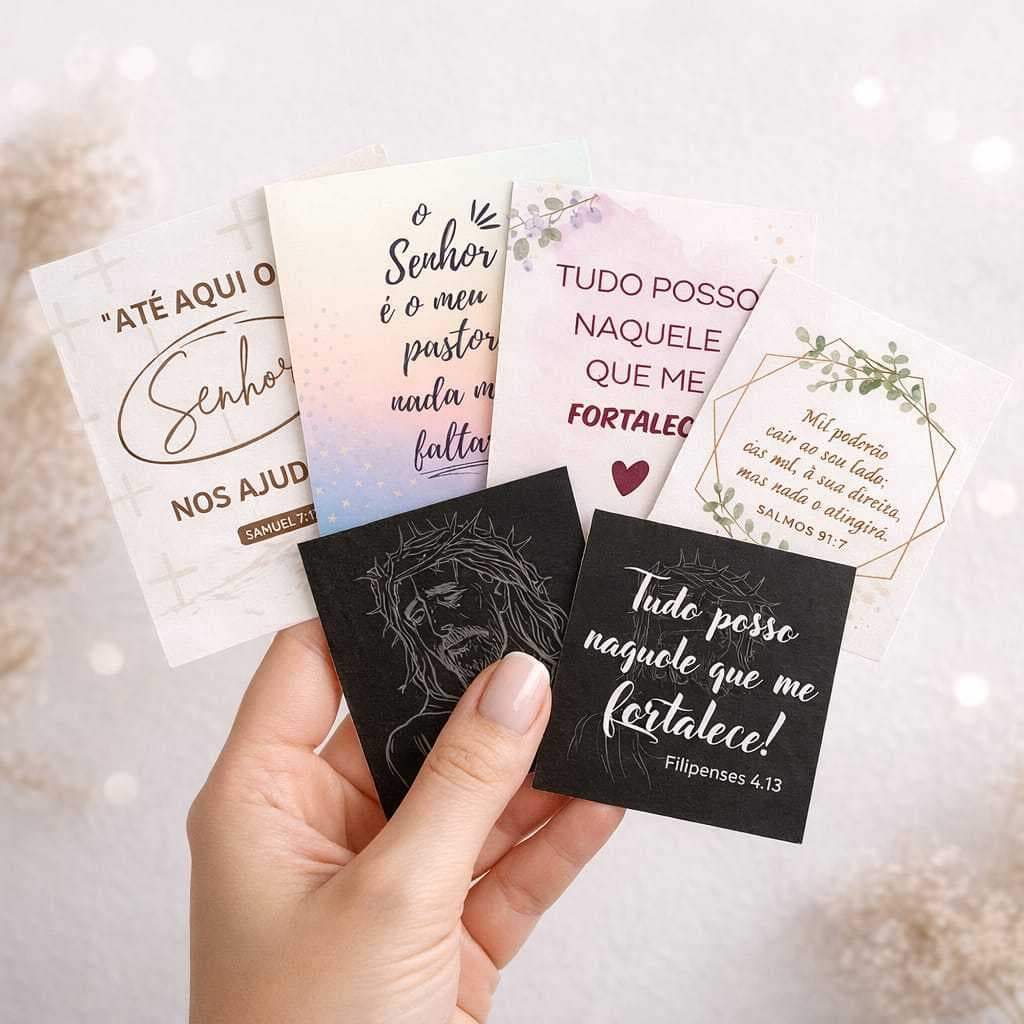 Mini Cartão com mensagens Bìblicas e frases inspiradoras  Frases de Deus Arte já pronta no tamanho 4x5cm