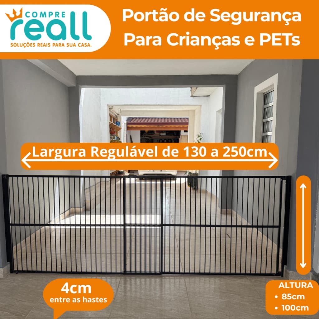 Portão de Segurança para crianças e PET Largura Regulável 130 a 250cm
