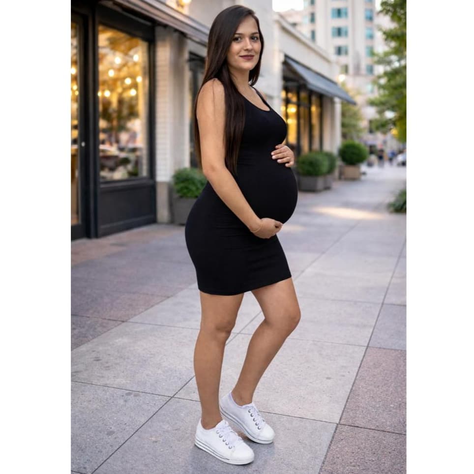 Vestido Midi Tubinho Gravida Gestante Canelado Alcinha Regatinha