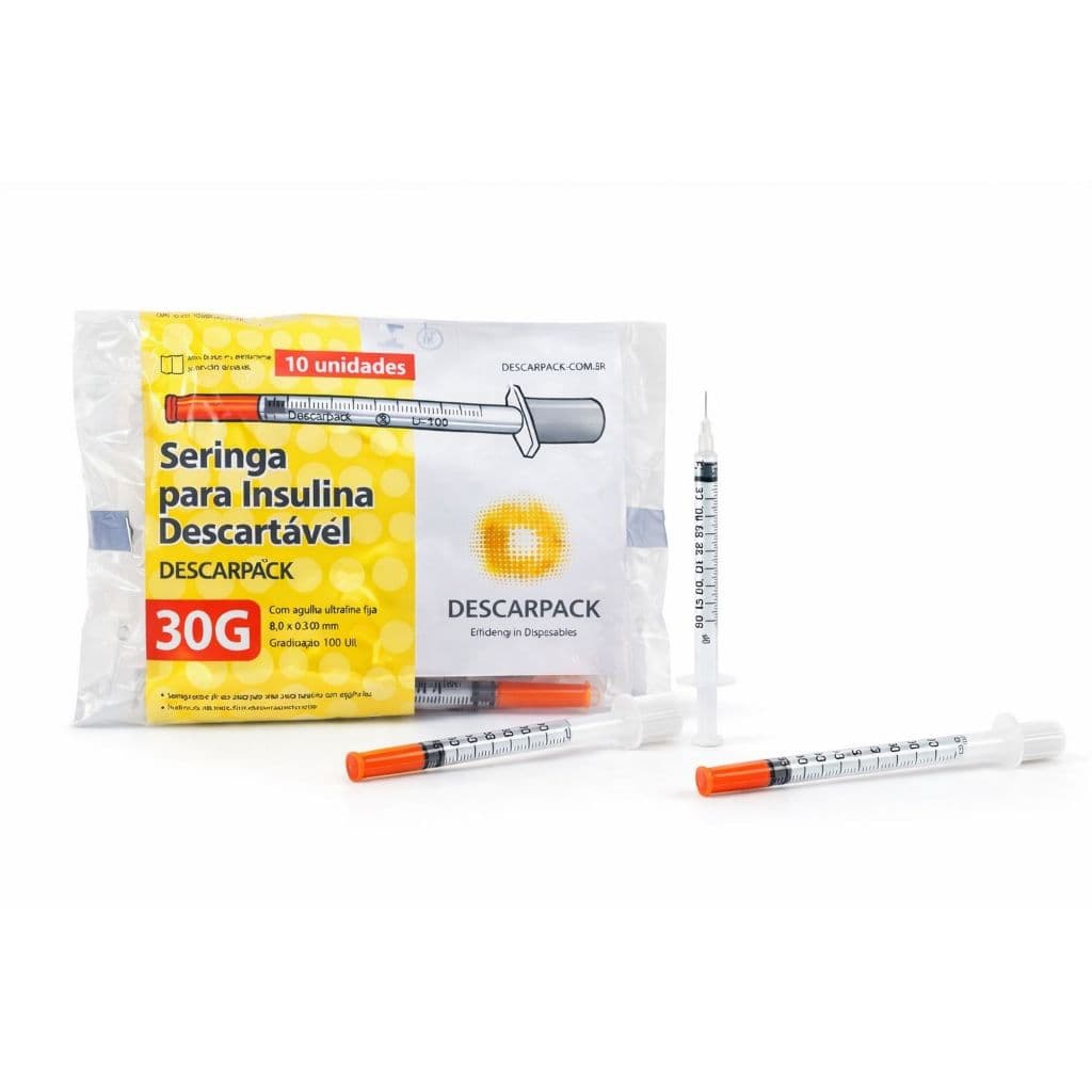 Kit de 10 unidades de Seringa Para insulina 1ml 8mm 30G Descarpack