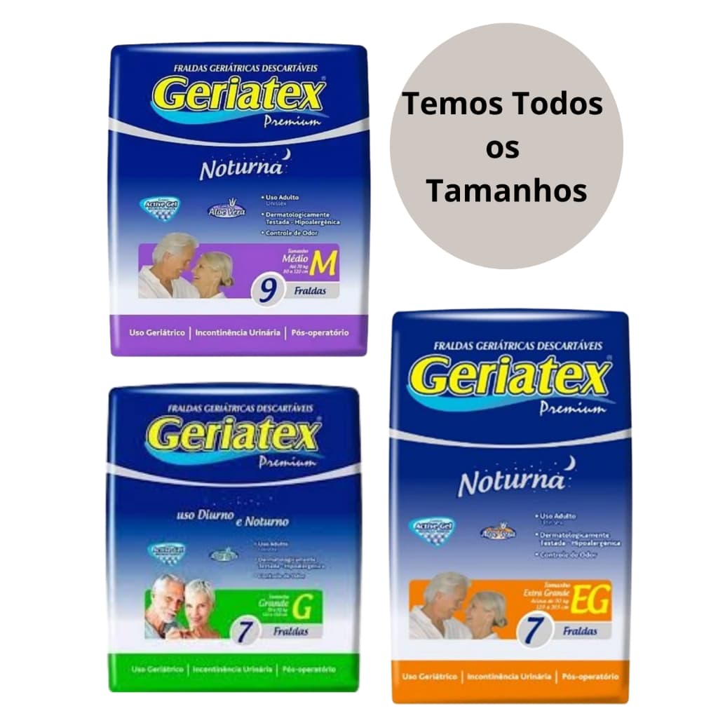 Fralda Geriatex Noturna Descartável Vários Tamanhos M G E EG