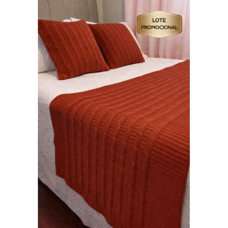 kit Peseira Manta Trança Tricô sofá Cama Solteiro Casal Queen King + 2 Capas de Almofada, Cama Posta