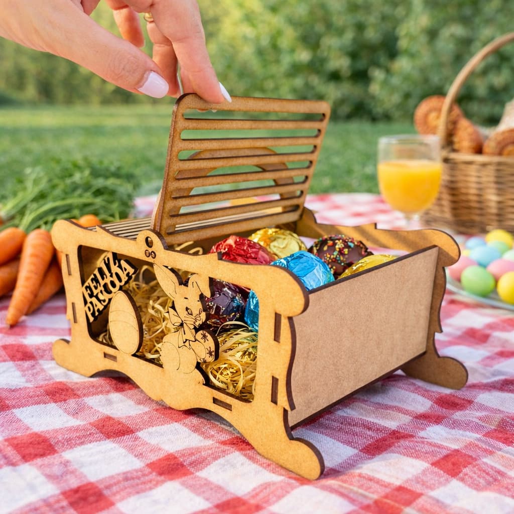 Cesto de Páscoa em MDF Infantil / Caixa de lembrancinha Feliz Páscoa / Cesto de Piquenique