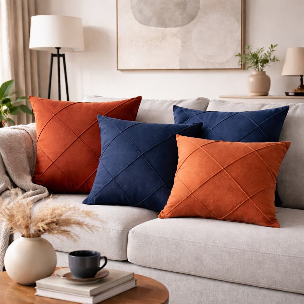 Kit 4 Capas de Almofadas 45x45cm  Drapeadas Decoração Sala e Quarto Suede toque Macio.