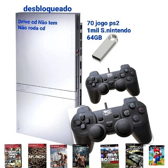 ps2 prata bloqueado com opl 64gb 70 jogo