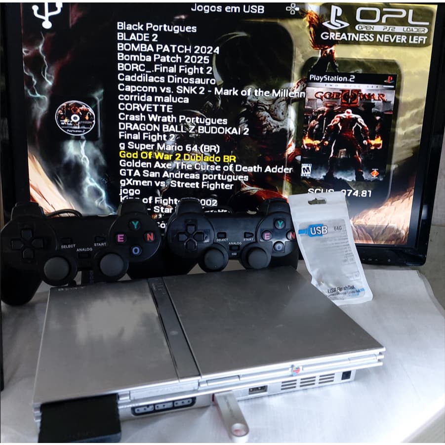 ps2 prata opl 64gb 70 jogos