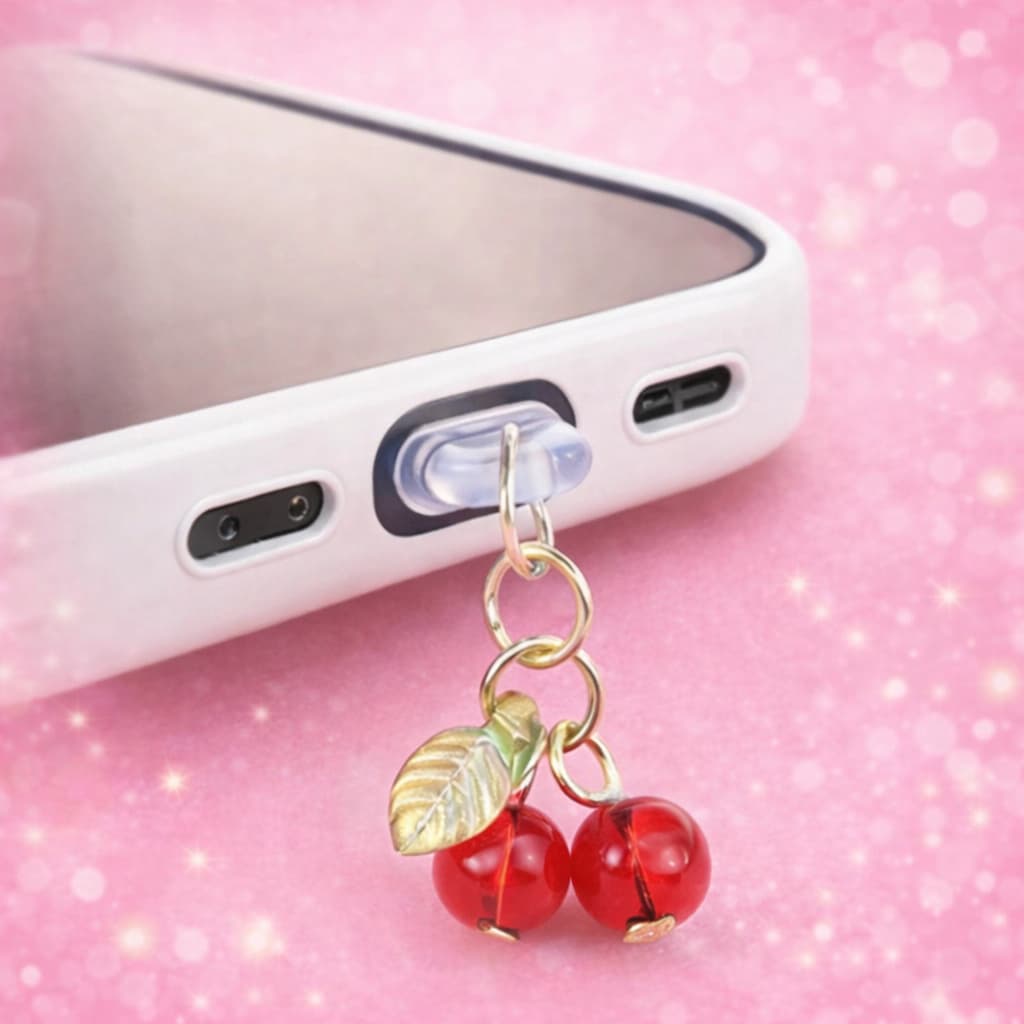 Plug Protetor de Poeira com Pingente Cereja  | Tipo C, iPhone Lightning e Micro USB- Kindle