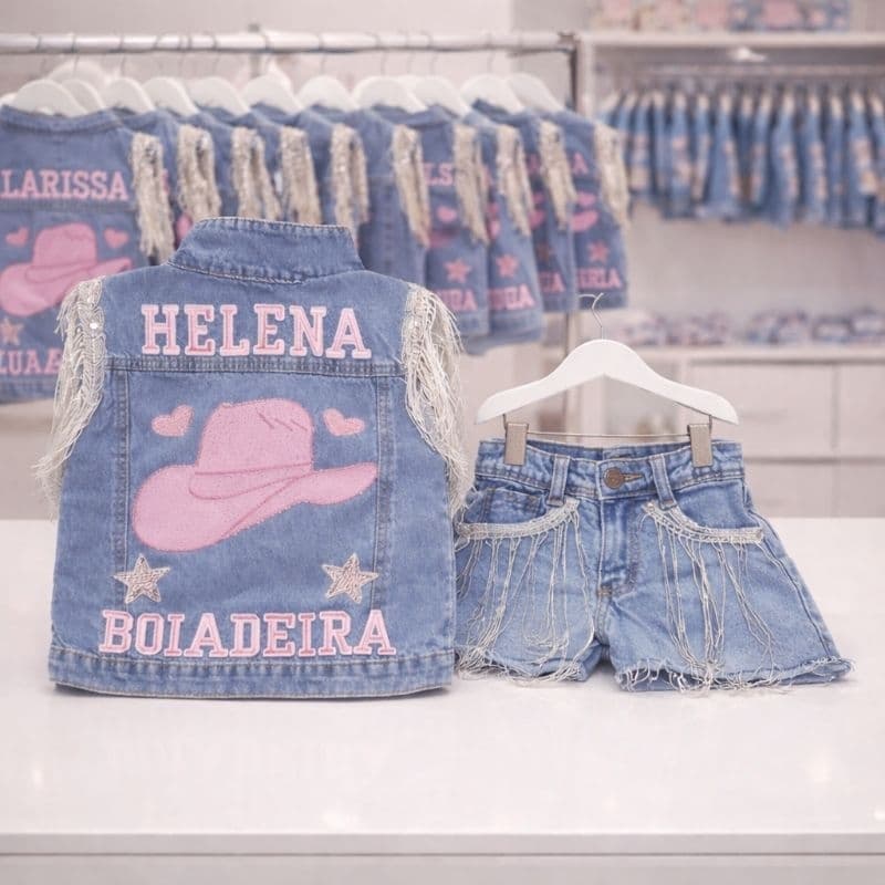 Conjunto Boiadeira Colete Ana Castela Personalizado com nome.