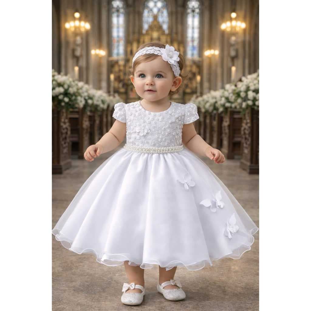 vestido infantil batizado daminha festa cinto perolas saia gode