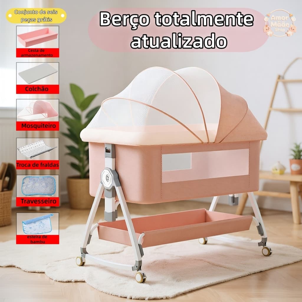 Berço Balanço Portátil Moises Mosqueteiro Infantil Trava de Segurança Regulável