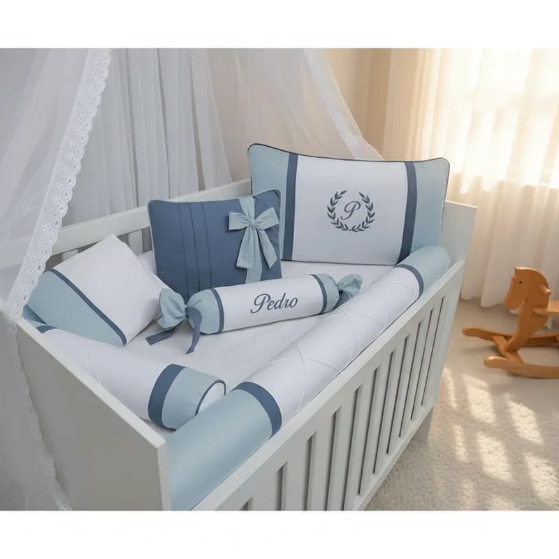 Kit berço rolinho 100% algodão personalizado menino