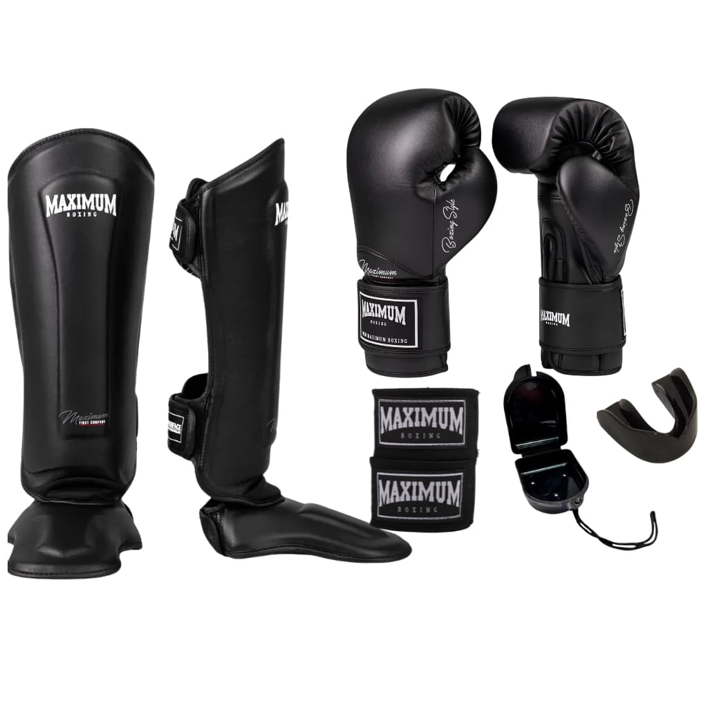 KIT MAXIMUM - LUVA MUAY THAI - VERMELHA - PRETA - AZUL - BRANCA + CANELEIRA + BANDAGEM + BUCAL