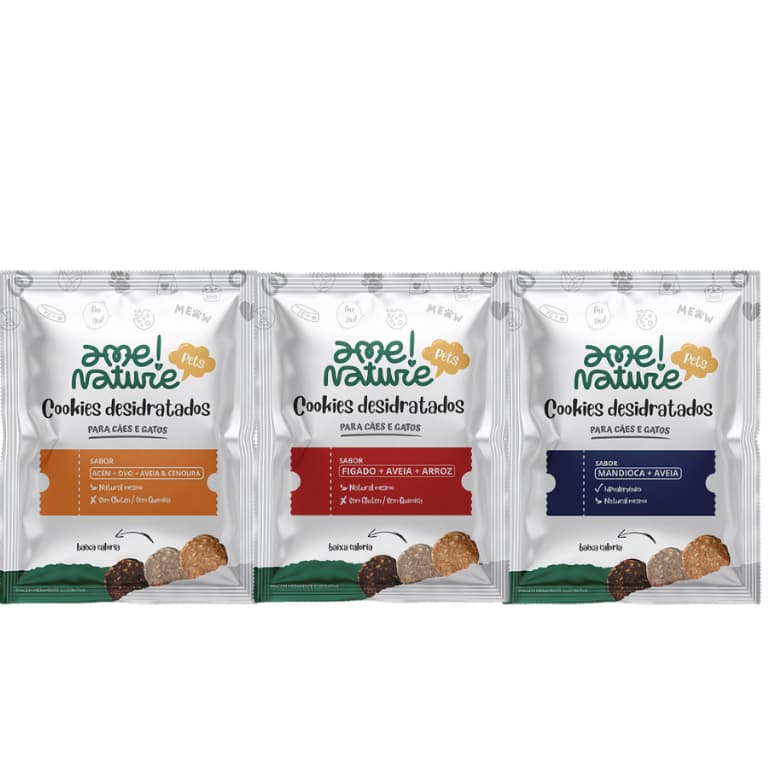 Kit Mini Petisco Natural p/ Cães e Gatos 60g – Sabores Acém + Fígado + Mandioca 100% Saudável