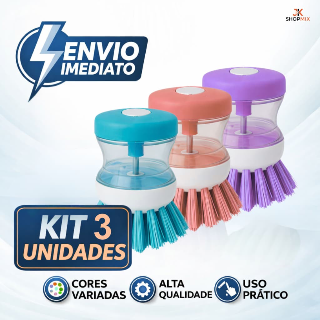 Escovas Limpeza Multiuso Dispenser Detergente Sabão Sabonete Esponja Lava Louça Panelas Tenis
