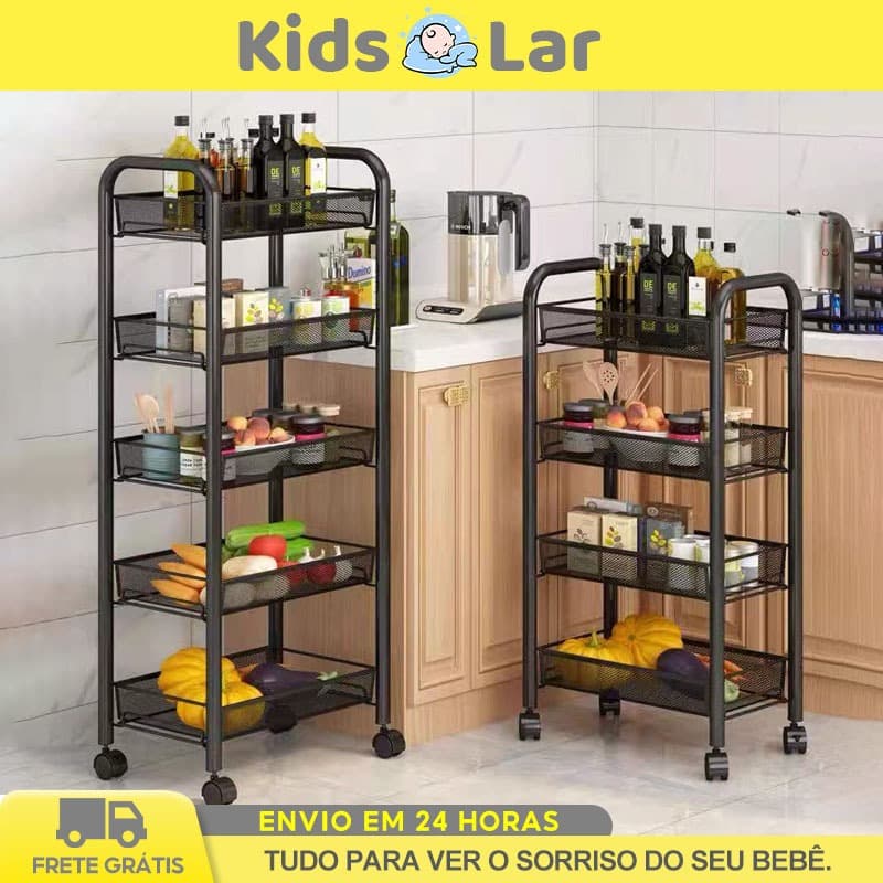 Carrinho Organizador Fruteira Multiuso Em Aço Com Rodinhas 3/4/5 Prateleiras