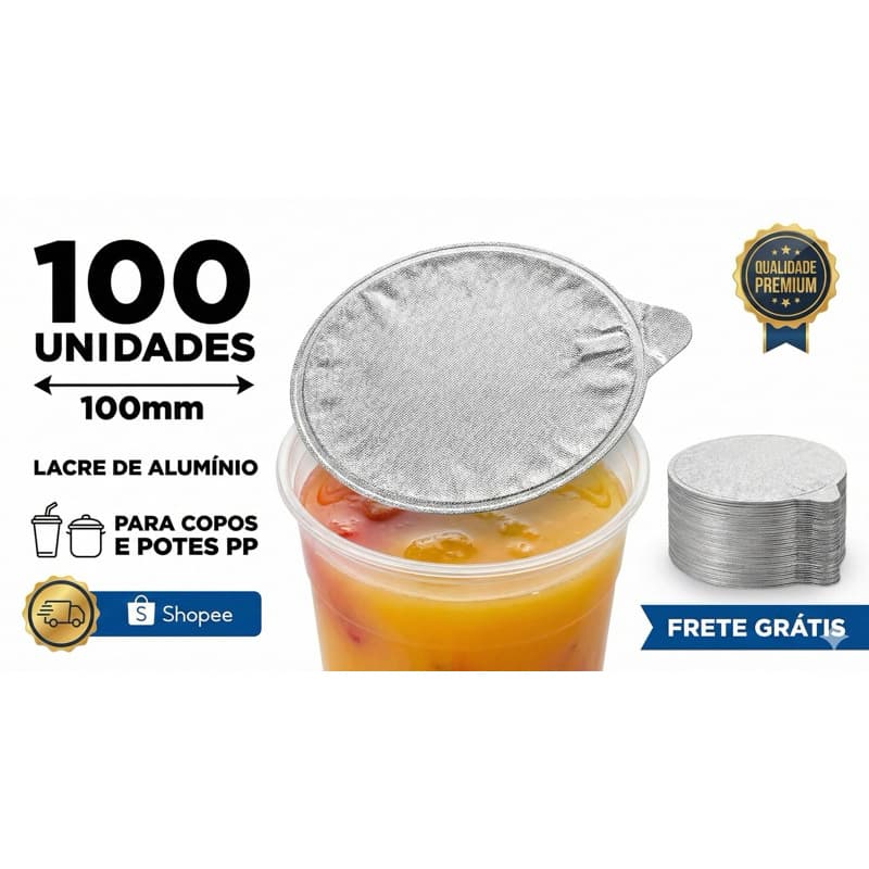 Selo Lacre de Alumínio 100mm | 120mm | 150mm | para Copos PP e Potes | Selagem Térmica | 100 Unidades