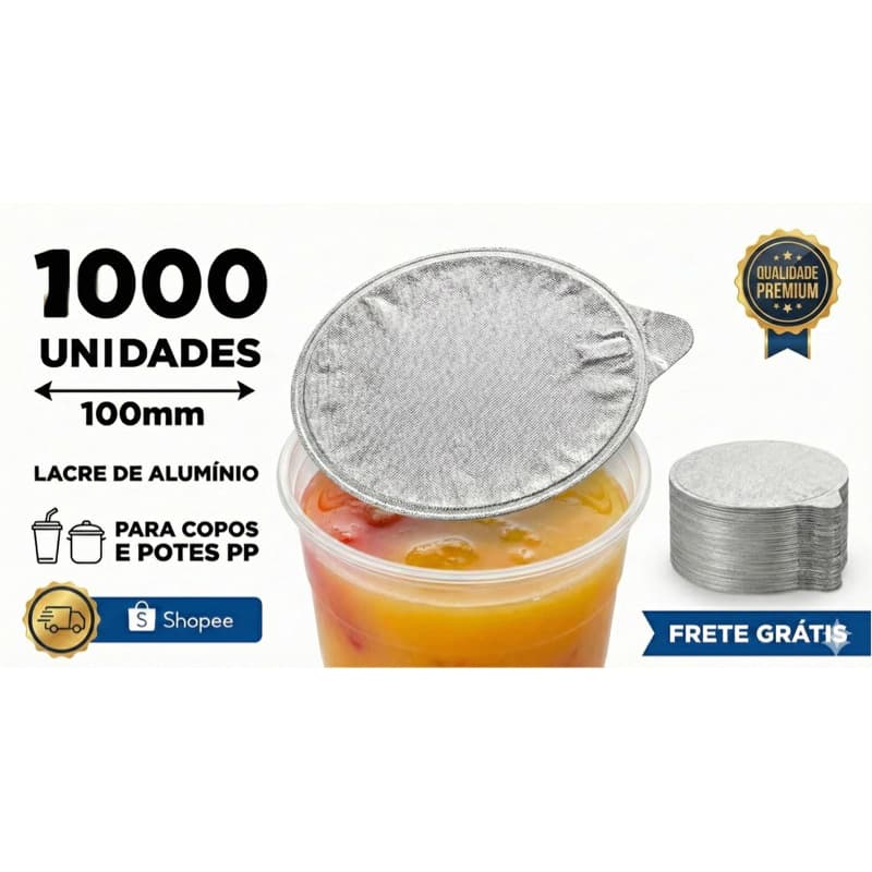 Selo Lacre de Alumínio 100mm | 120mm| 150mm | para Copos PP e Potes | Selagem Térmica | 1000 Unidades