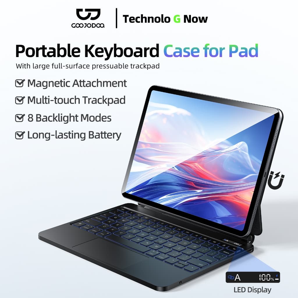 (Teclado inglês)Teclado magnético GOOJODOQ para iPad 2025 Air11 (M3) A16 Air4/5 10.9  Air6 11 M2  Pro11 2018-2022 Gen10