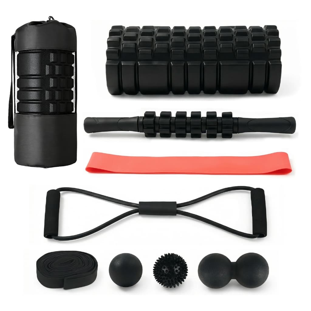 Kit de Yoga 9 em 1 de 33cm, incluindo bola de liberação miofascial, rolo de espuma, etc., para relaxamento e massagem