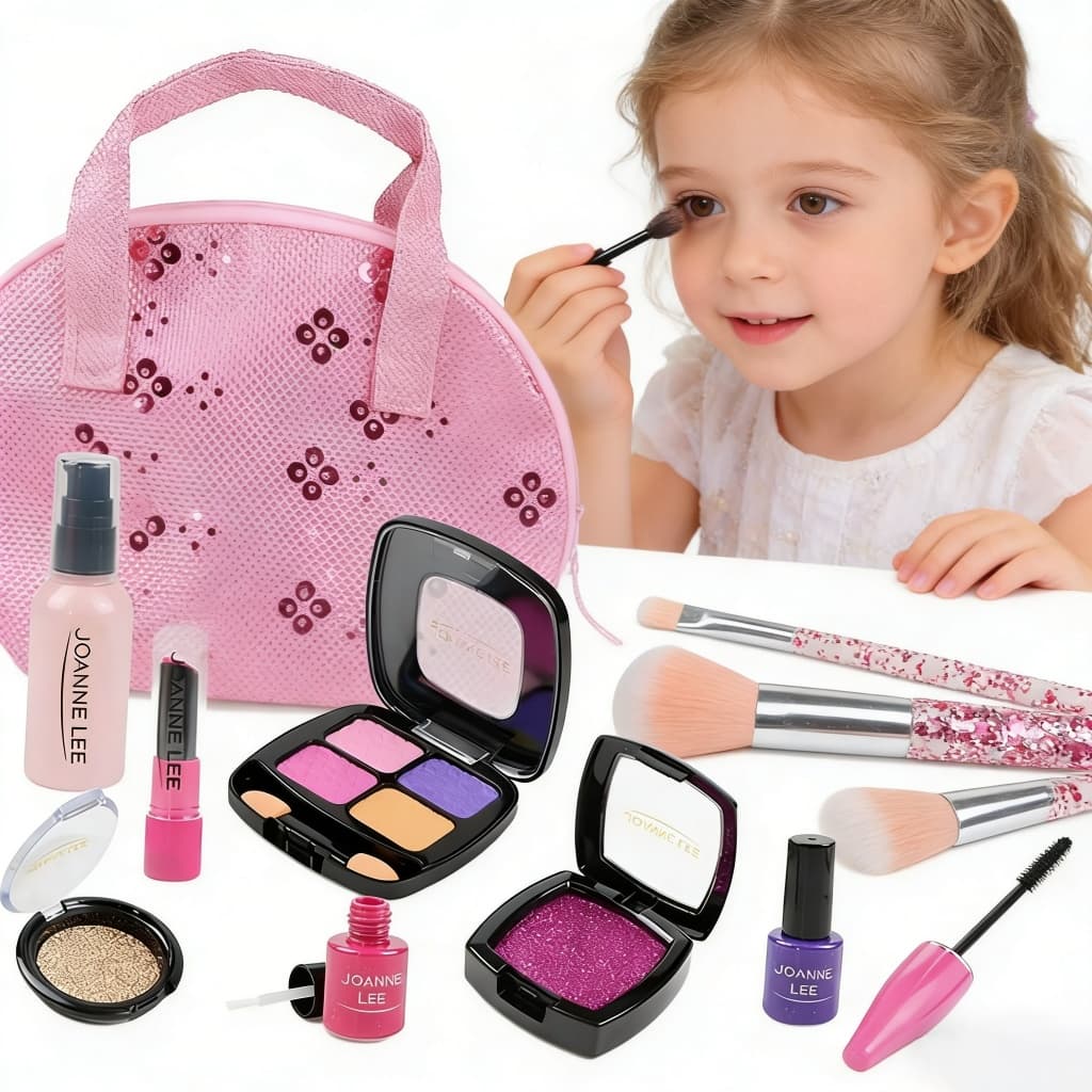 1 Conjunto de maquiagem infantil para brincar de faz-de-conta com batom e bolsa de cosméticos