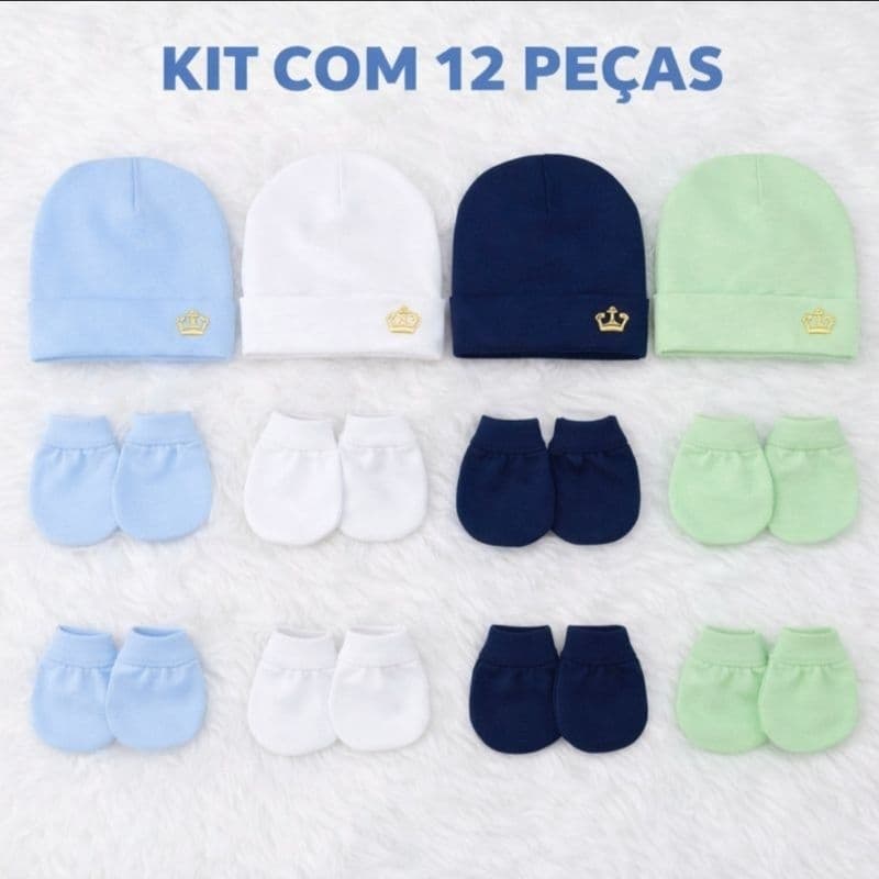 👉4  Kit Touca Luva e Sapatinho Bebê 12 Peças  RN Enxoval
