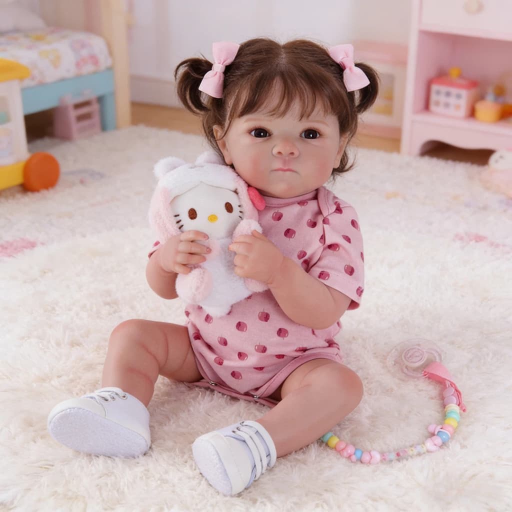 Boneca Bebê Reborn Realista Original de Silicone 48cm Menina Olho Castanho Pode Dar Banho Envio Imediato