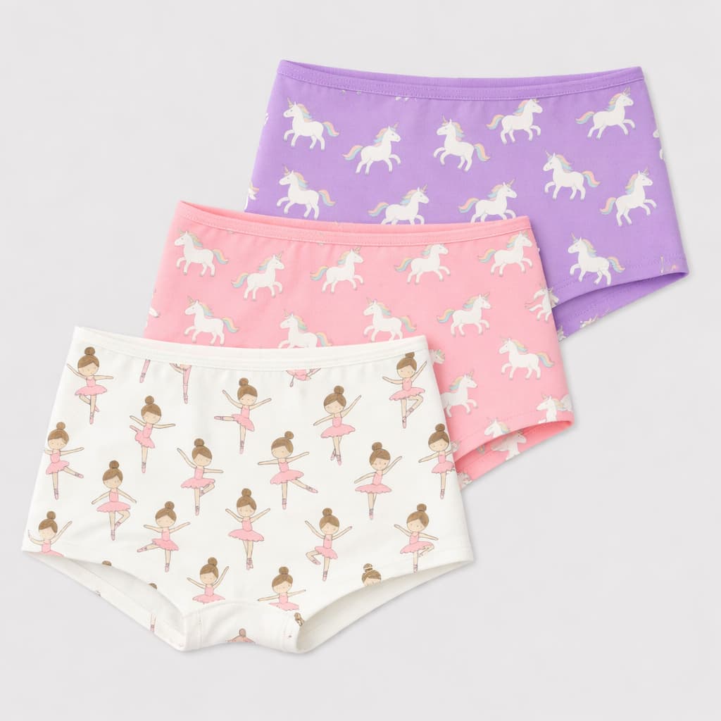 Kit 3 Calcinhas Infantil Juvenil Shortinho Estilo Boxer Tecido 100% Algodão Confortável Estampas Sortidas