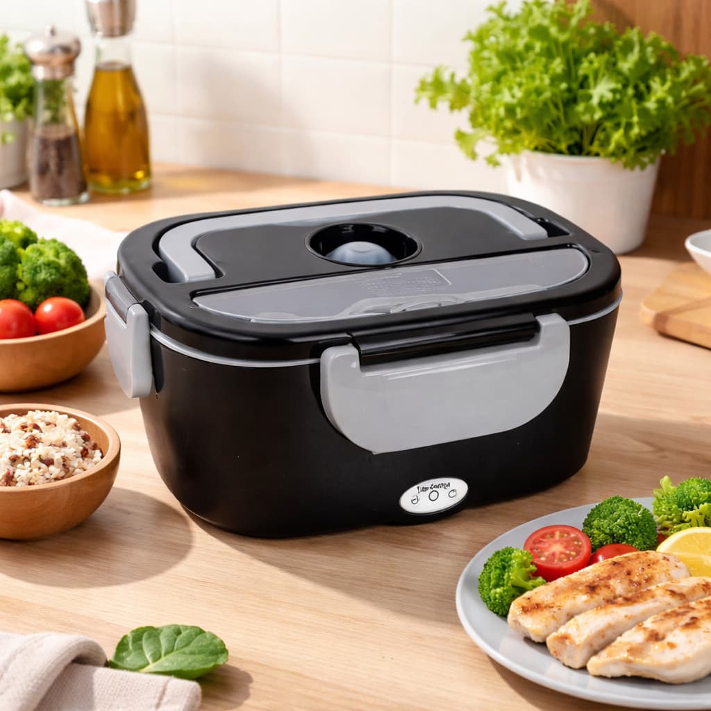 Marmiteira Elétrica Térmica Bivolt Preta 1,5L+Colher - Aquecimento Facil Trabalho Escola Portátil