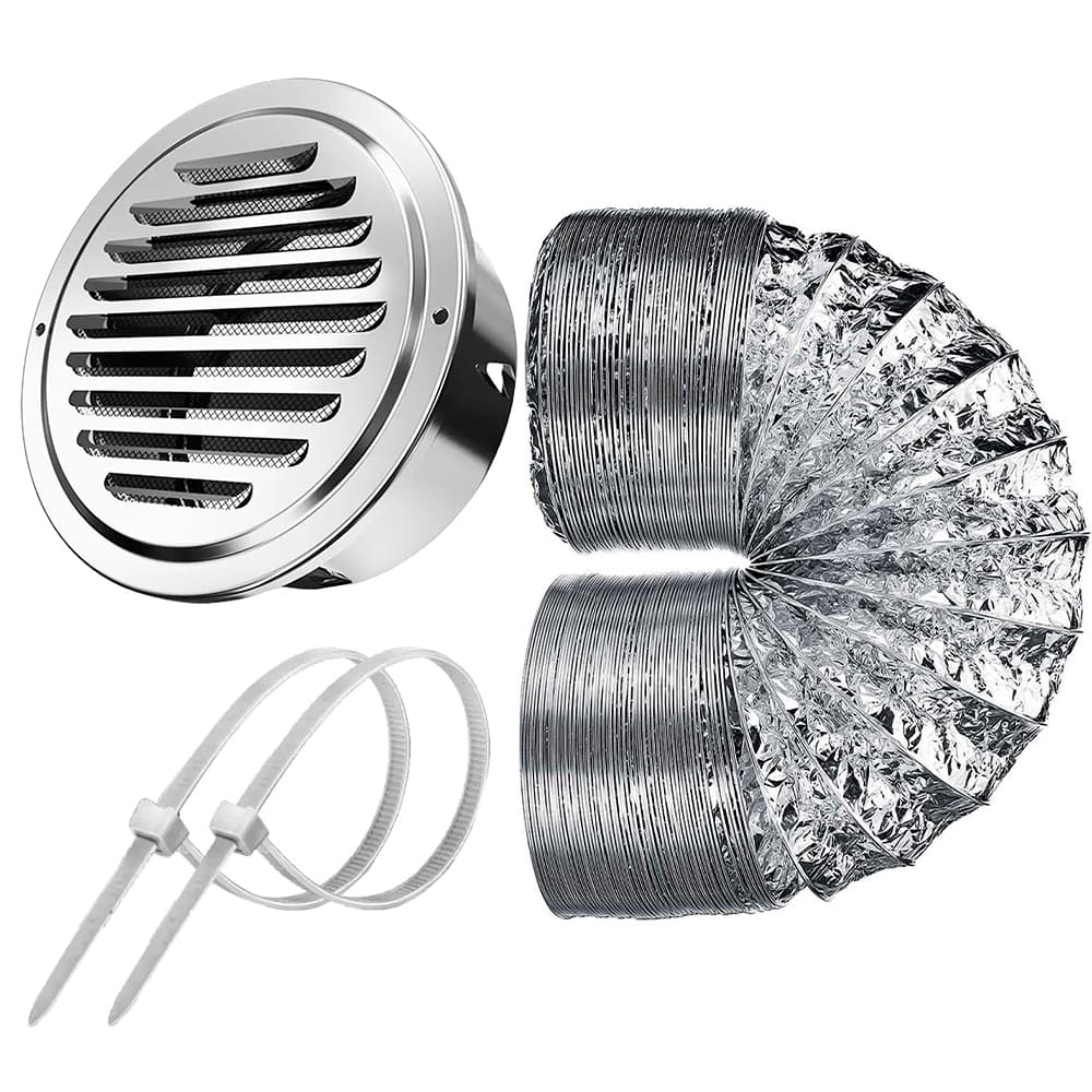 Veneziana Grade 120mm em Aço Inox com Tubo Duto Para Saída Ar Exaustor Depurador Trailer Motor Home