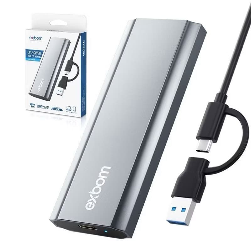 Case Gaveta SSD M.2 NVMe USB 3.1 Gen2 10Gbps Alumínio com Cabo USB-C