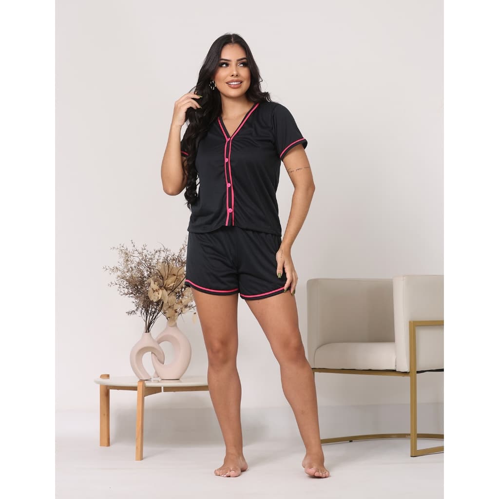 Pijama Feminino Baby Doll Americano Curto Conjunto Estampado com Botões Gestante Amamentação Verão