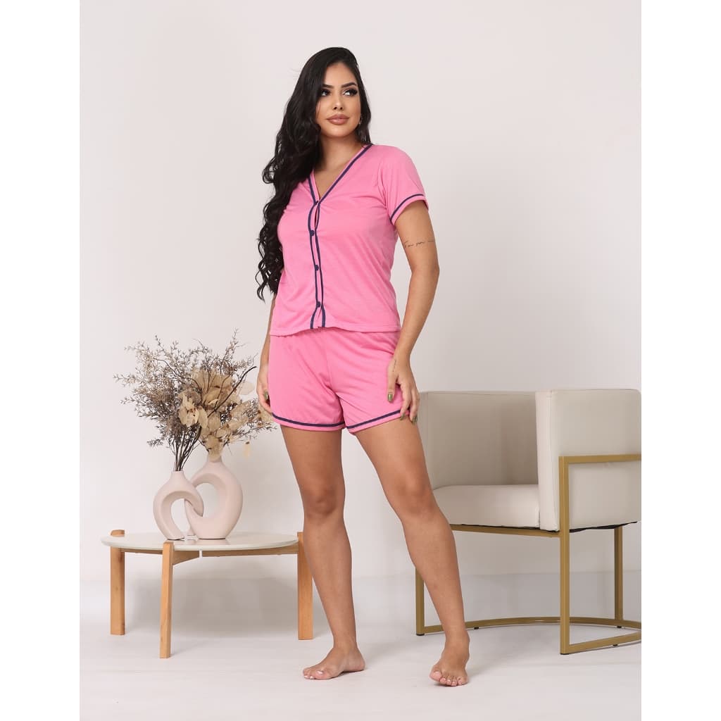 Pijama Feminino Americano Amamentação Baby Doll botão Gestante blogueira Pós Cirúrgico Entrega Já