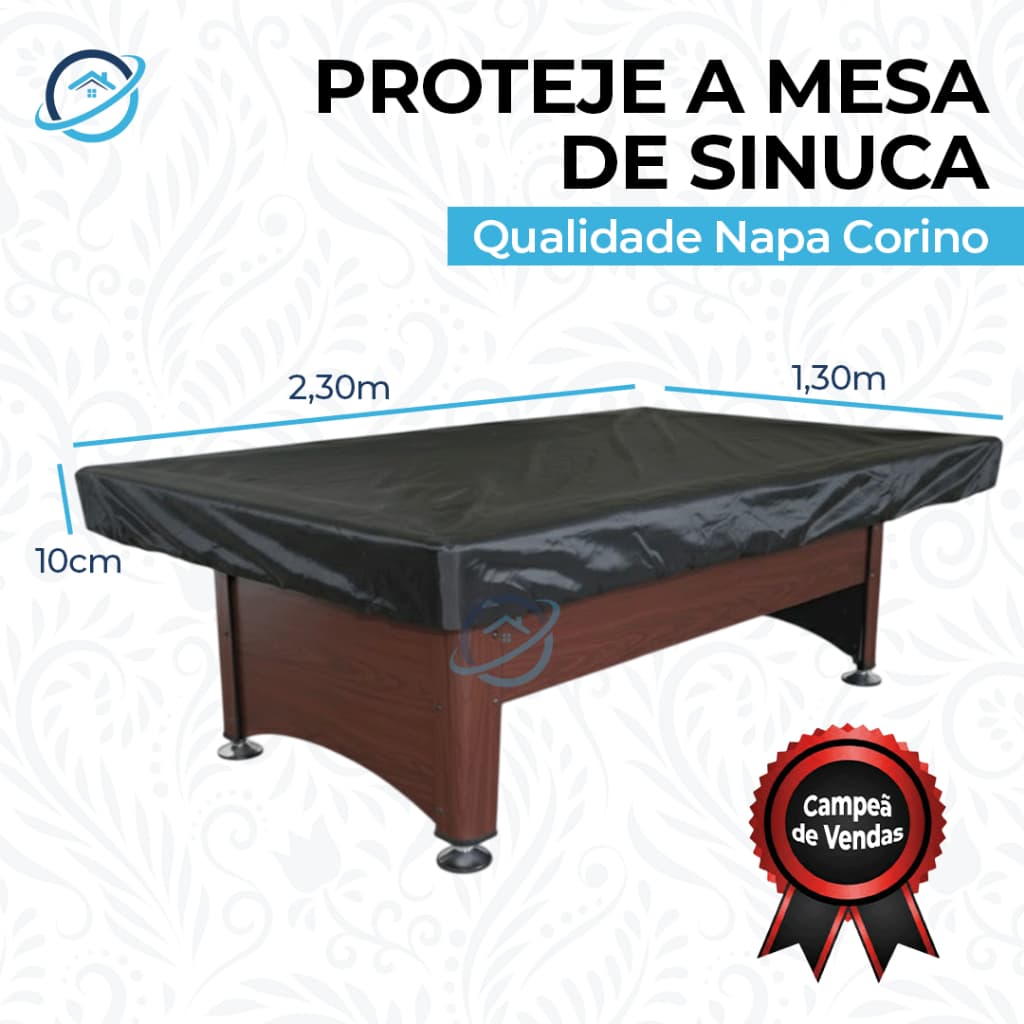 Capa Curta Impermeável para Mesa de Sinuca Bilhar 2.30 X 1.30 Napa Corino Resistente Forro Snooker