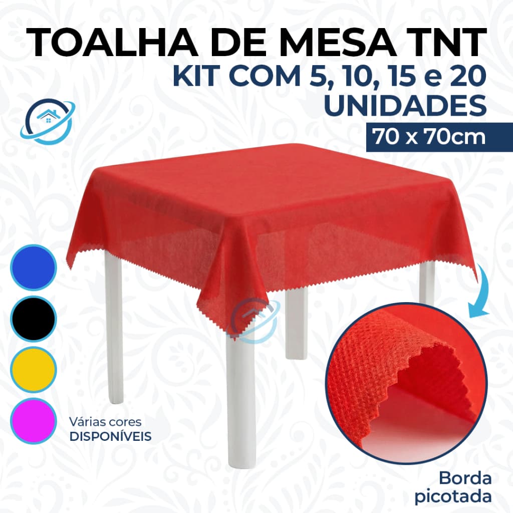 Kit Toalha Mesa TNT 70cm para Festa Aniversário Eventos | Preto Vermelho Azul Amarelo Rosa | Pano Descartável Infantil