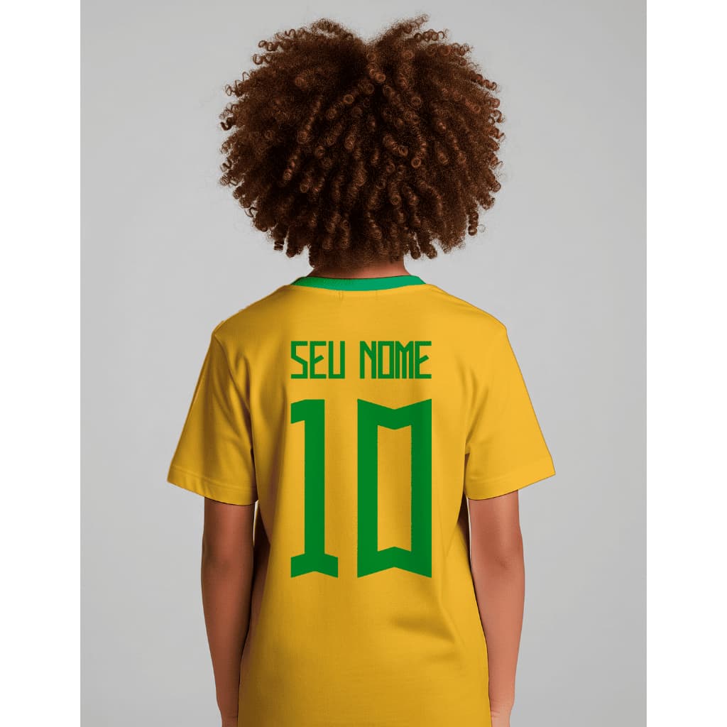 Camiseta de Criança e adulto do Brasil Com seu Nome personalizado Atrás Copa do mundo Roupa Infantil