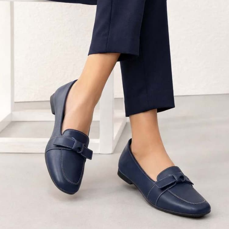 Mocassim Laço Delicado Sapatilha Feminina Bico Quadrado Antique Sapato Casual Mariner Essenza