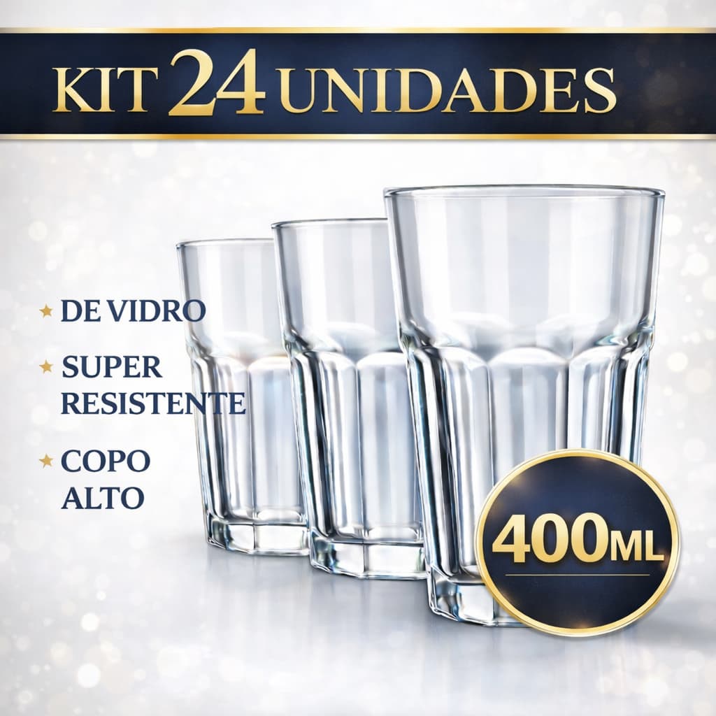 Copo de Vidro 400ml Super Resistente Copo Alto Premium