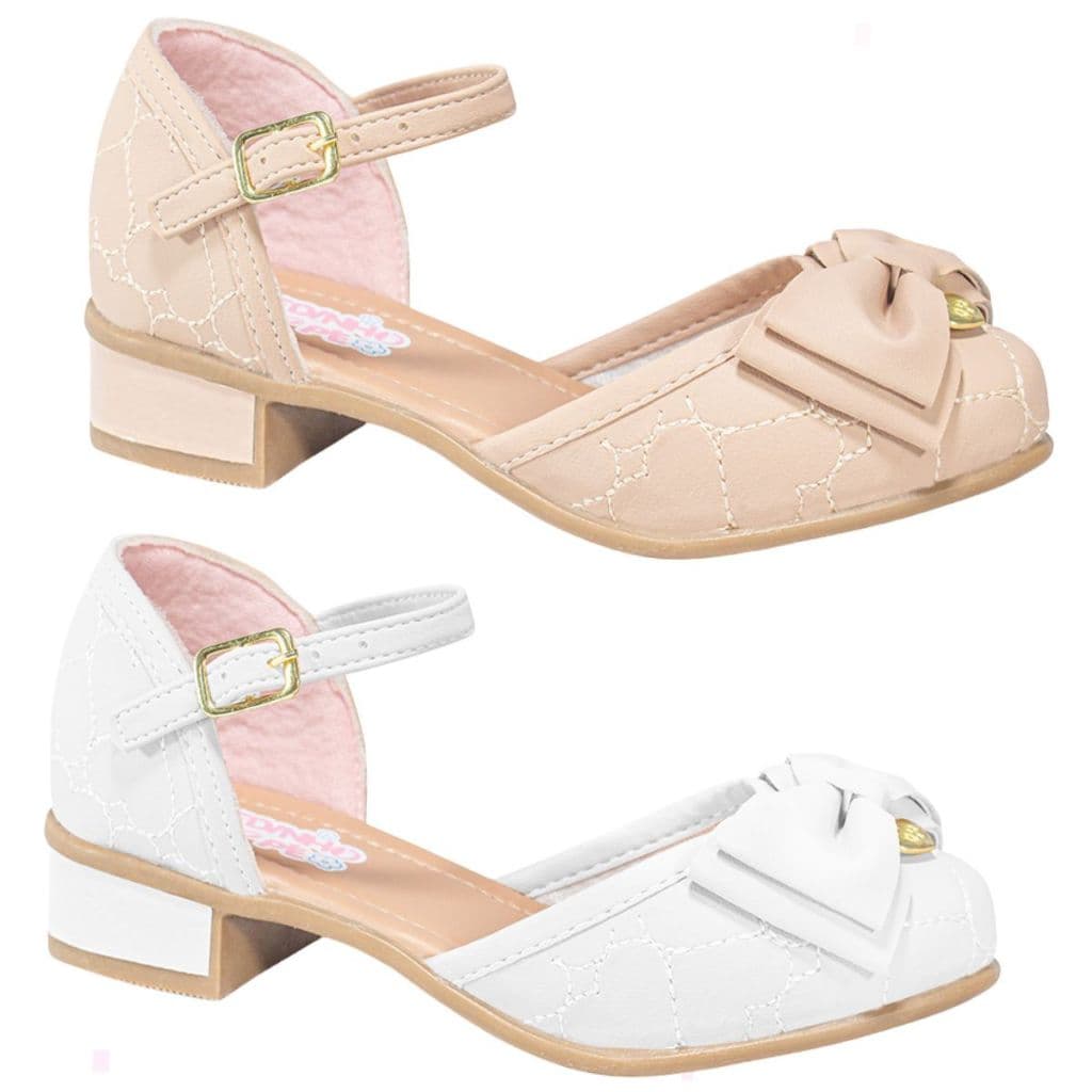 Sapatilha Infantil Menina Sandália Feminina Salto Baixo Macio Confortável Social Festa Branco Nude