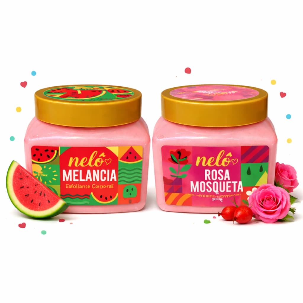Kit 2 Esfoliante Corpo e Rosto 300g Feminino Pitaya Melancia Rosa Mosqueta Morango Tutti Frutti