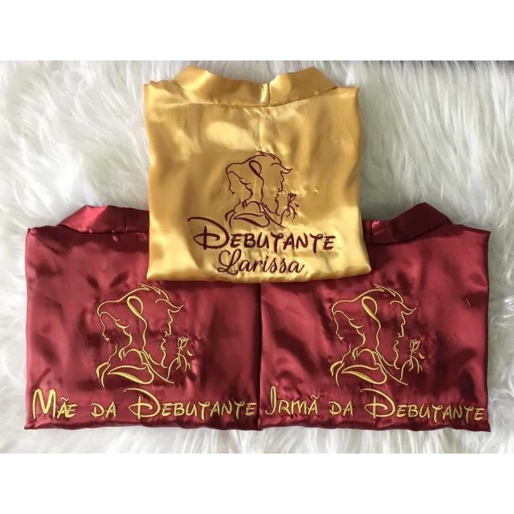 Robie Hobby Robem Robe de Cetim Bordado Debutante Bela e a Fera Nome Promoção Presente