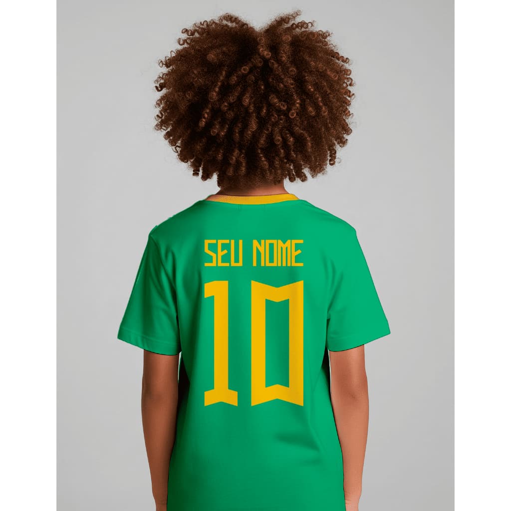 Camiseta Do Brasil Para Criança Com nome Atrás Infantil Verde e Amarela Roupas para copa do mundo