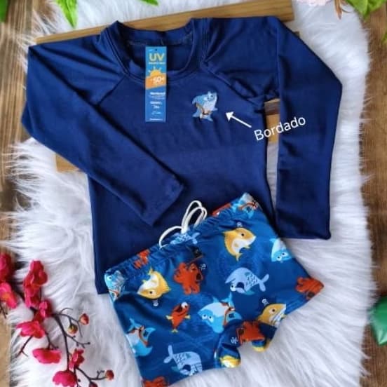 Kit Sunga + Blusa Proteção Solar Infantil Uv50 1-10 anos natação