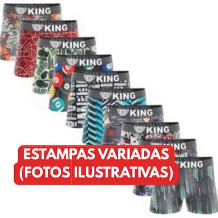 Kit de 10 cuecas boxer box adulto com forro ESTAMPAS VARIADAS (FOTOS ILUSTRATIVAS)