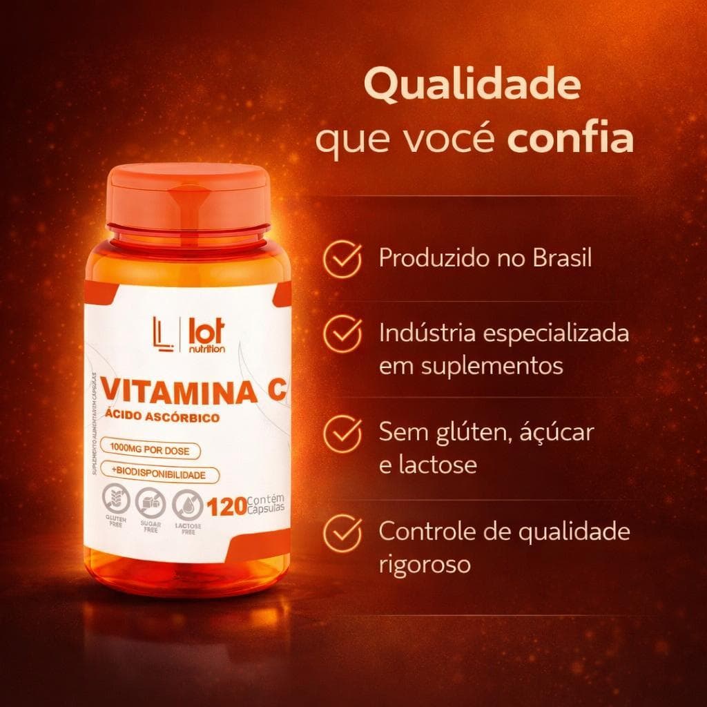 Vitamina C 1.000mg 120 cápsulas Imunidade Alta Potência Antioxidante Lot Nutrition