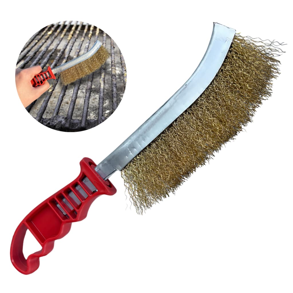Escova de Aço Com Cabo Anatômico Manual Para Limpeza de Churrasqueira Grelha Ferrugem Ferro Gordura Resíduos Uso Geral