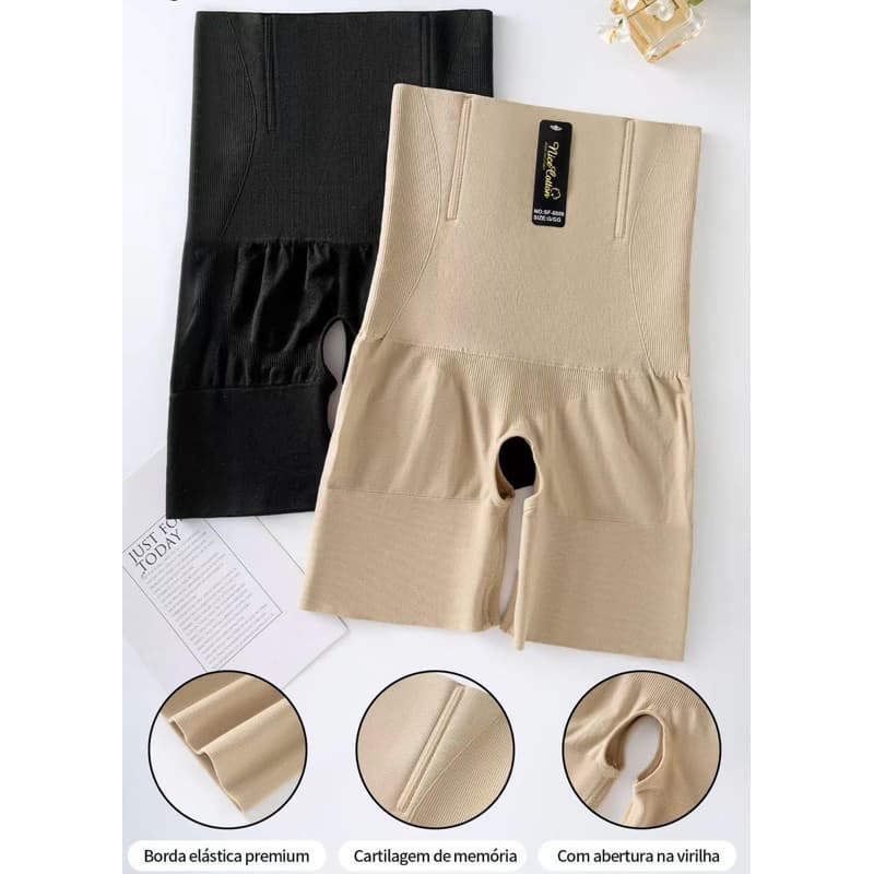 Cinta Shorts com Abertura Higienica e Reforço na Frente, Compressão 360° 4 Barbatanas