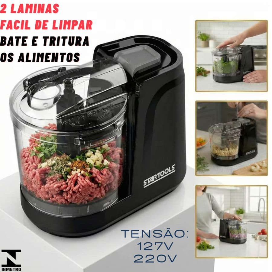 Mini Processador Elétrico 350ml 127V 100W Ou 220V 200W Preto Triturador Compacto Alta Potencia