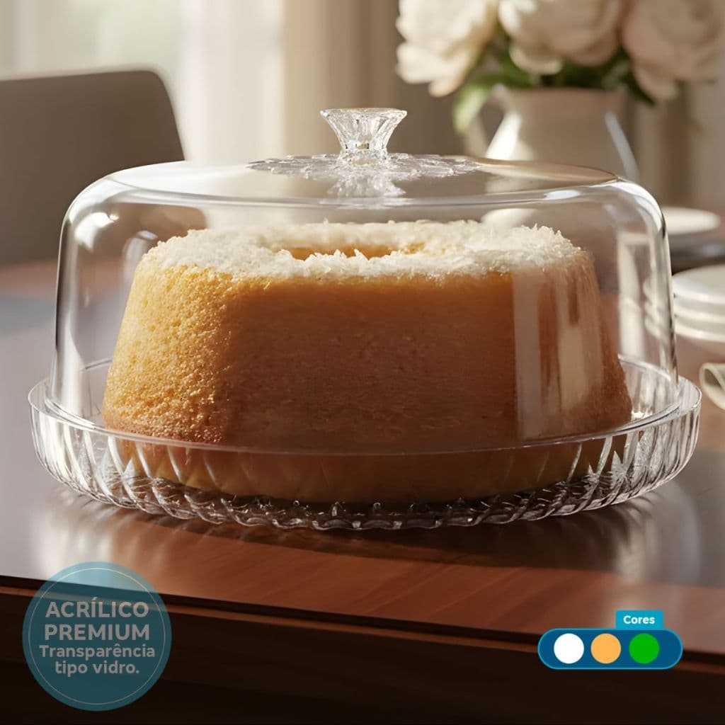 Boleira Borda Alta Com Tampa em Acrílico Transparente 26cm