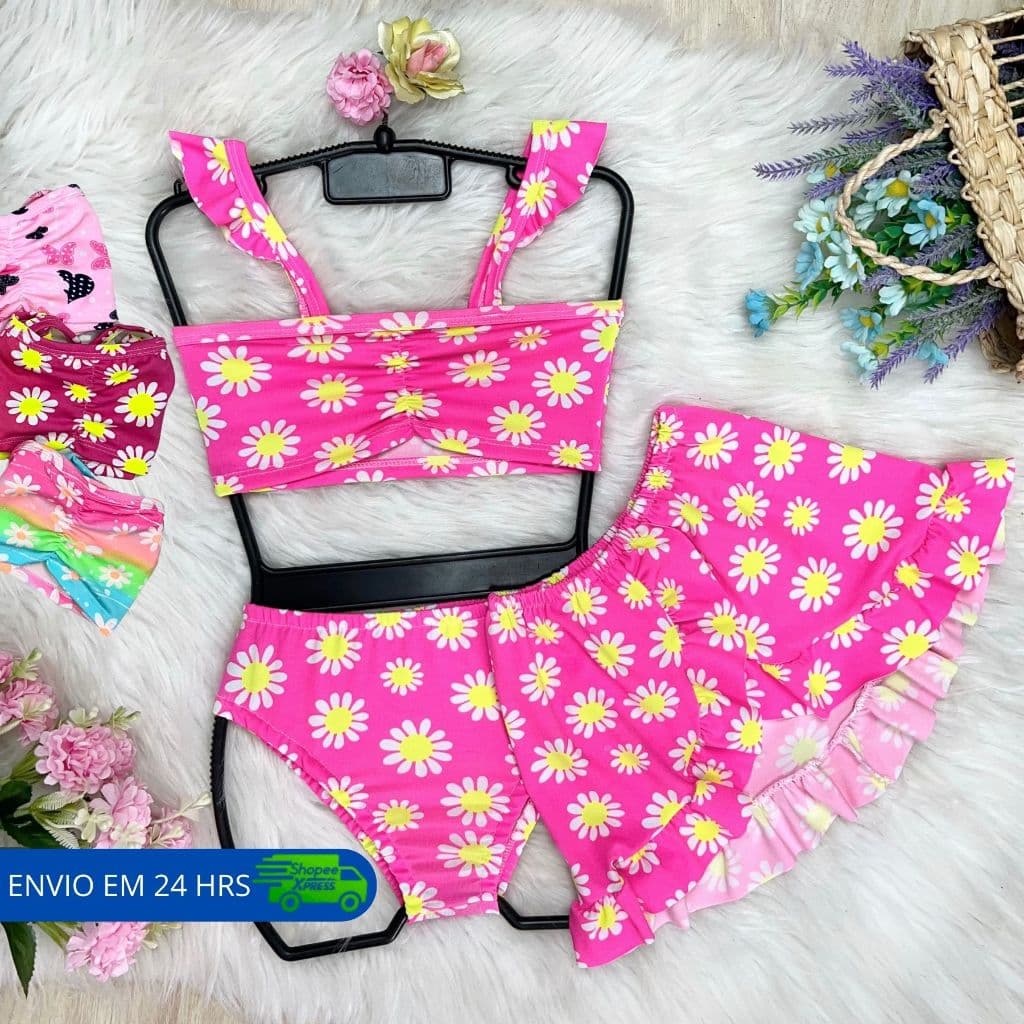 Biquini Conjunto Triquini 3 Peças Para Meninas Luxo Elegante